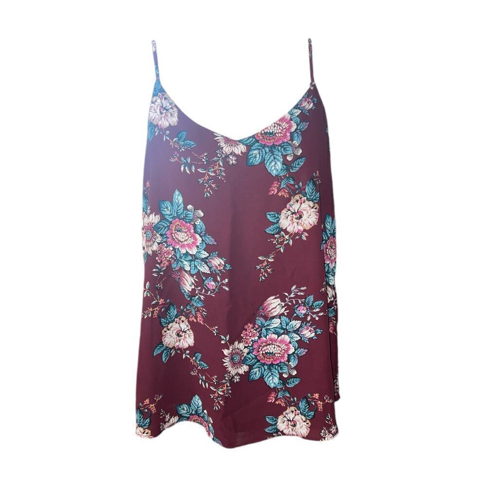 Last Chance Pink Republic Plum Teal Floral Cami Top V-Neck Medium PF726287PKL